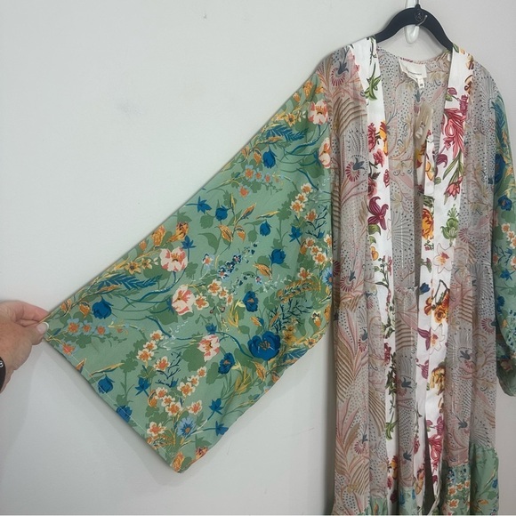 Anthropologie Dani Floral Kimono Duster Belt Bell Sleeve Metallic Thread - Picture 7 of 9